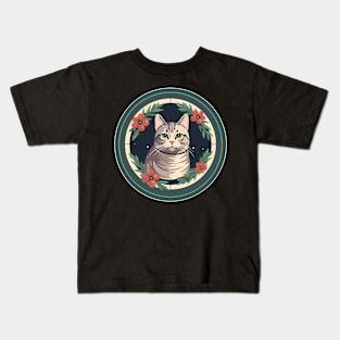 American Shorthair Cat Floral Ornament Kids T-Shirt